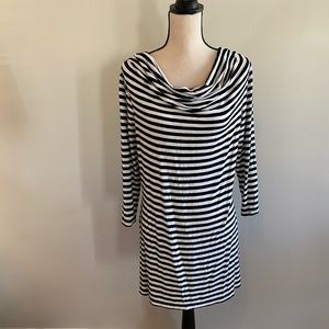 Soma Loungewear Black White Stripe Cowl Neck Sleep Shirt Dress Womens sz Medium